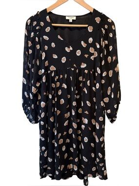 Umgee Women’s Black & Tan Animal Print Bubble Sleeve Babydoll Dress